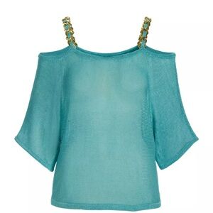 Elegant Teal Cold Shoulder Top